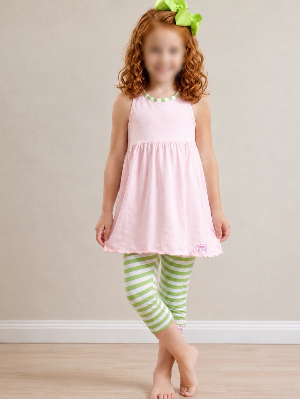 Ruffle Girl Light Pink/Green Tank & Legging Capri
